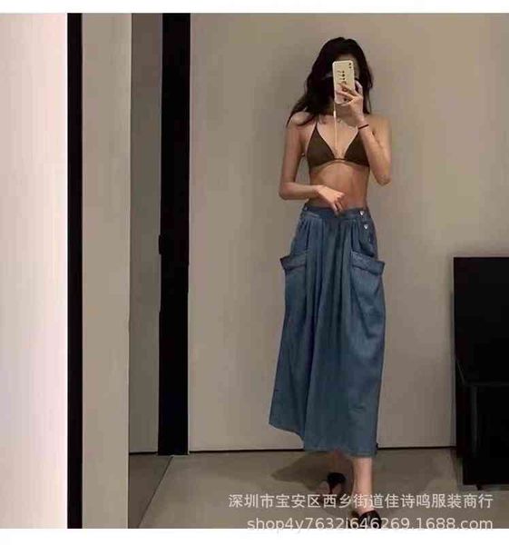 

skirts nanyou ce french style metal buckle large pocket denim skirt thin waist a-line umbrella 369n, Black