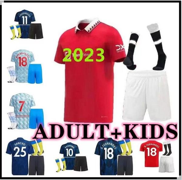 

kits 21 22 23 sancho b. fernandes soccer jerseys 2021 2022 2023 man cavani shaw r.varane utd van de beek rashford greenwood men kids kits so, Black