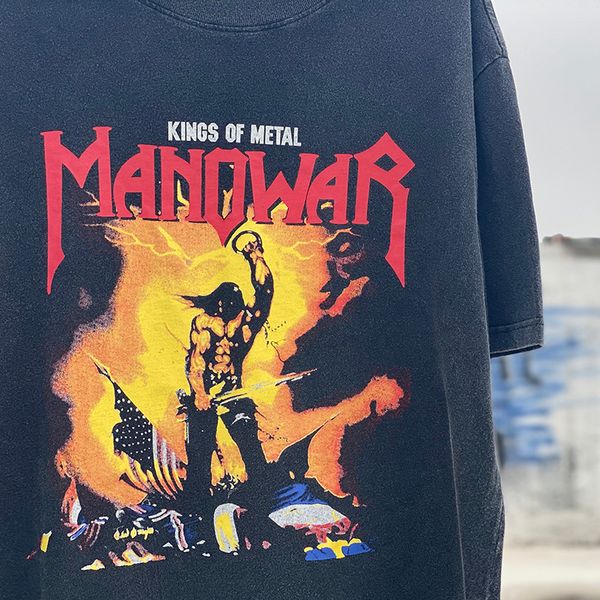 

retro vintage t shirt man plus size t shirts mans tee women oversized t-shirt manowar short-sleeves hip hop casual high street tees loose to, White;black