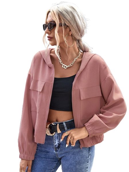 

drop shoulder flap pocket hooded jacket p6s7#, Black;brown