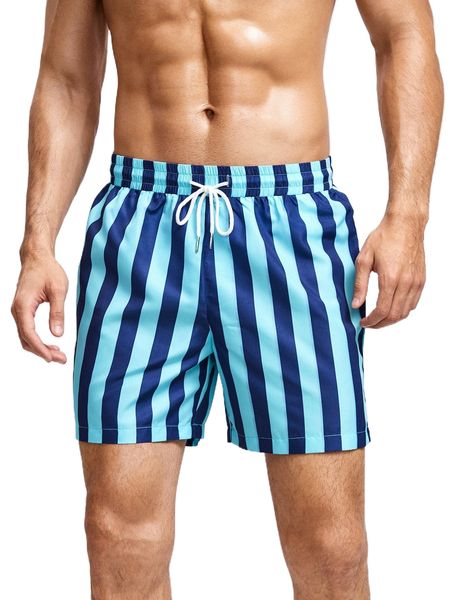 

men striped drawstring waist shorts r9qv#, White;black