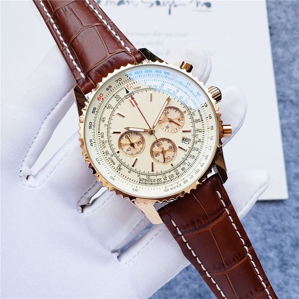 

premium montre de luxe mens watches 44mm stainless steel chronograph wristwatch super luminous watcherproof watch dropshipping, Slivery;brown