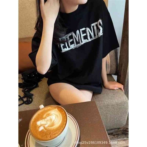 

women's t-shirt early spring xiaozhongchao brand black round neck half sleeve letter loose, casual and fashionable 69pk rmgw, White