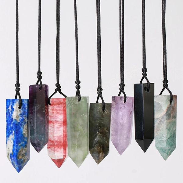 

man hexagon necklace pendant natural stone pink quartz fluorite rose crystals pendants necklace 2022 women jewelry, Silver
