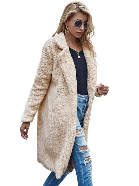 

faux shearling open-front longline teddy coat c0fq#, Black