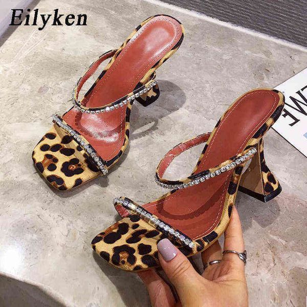 

slippers eilyken 2022 new summer women fashion open toe crystal high heels shoes spike leopard sandals 9cm pumps 220329, Black
