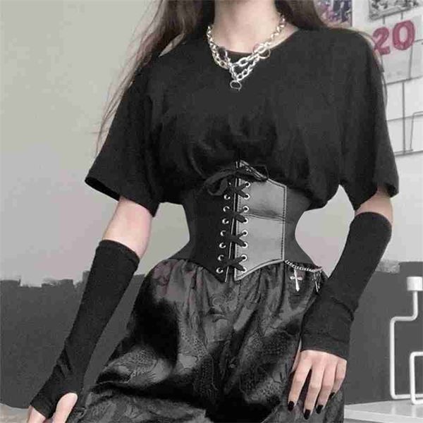 Frauen Gothic Mode PU Leder Weibliche Laceup s Abnehmen Taille Vintage Korsett Schwarz Breiten Gürtel für Mädchen 220812