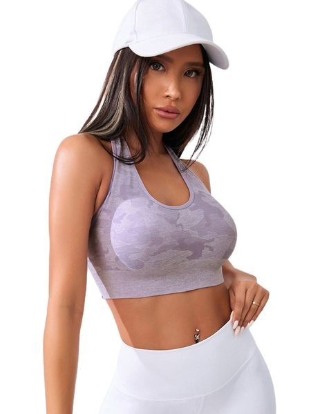 

camo print rib-knit sports halter y6kz#, Gray