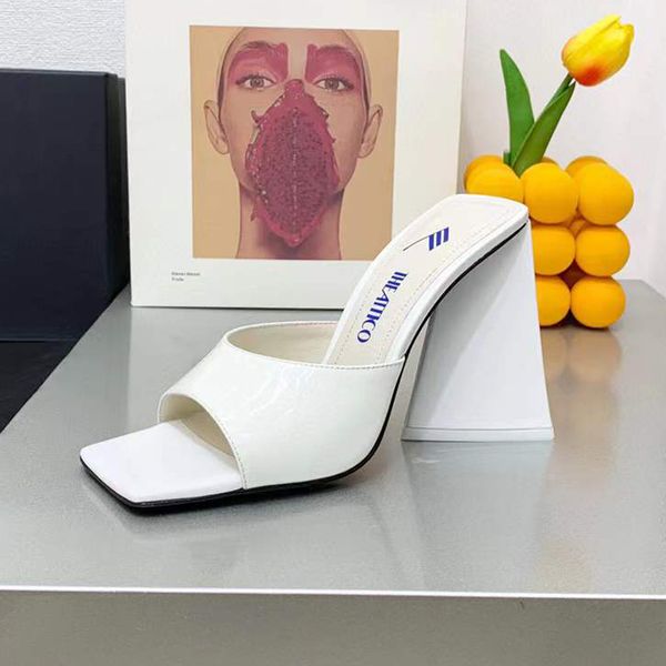 

the attico devon heeled sandals slippers white patent calfskin square toe mules high heels shoes slip on slides open toes shoe women luxury, Black