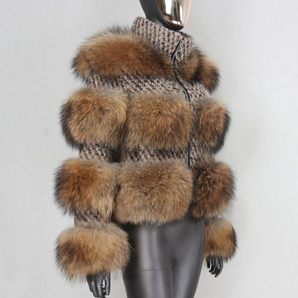 Bluenessfair Winter Jacket Women Women Real Peur Coat Parka Parka Natural Raccoon Pur Weave Tecido
