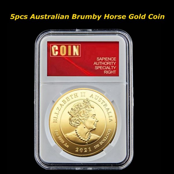 

5pcs 2021 ellzabeth ii australia horse coin gold plated souvenir coin with pccb box