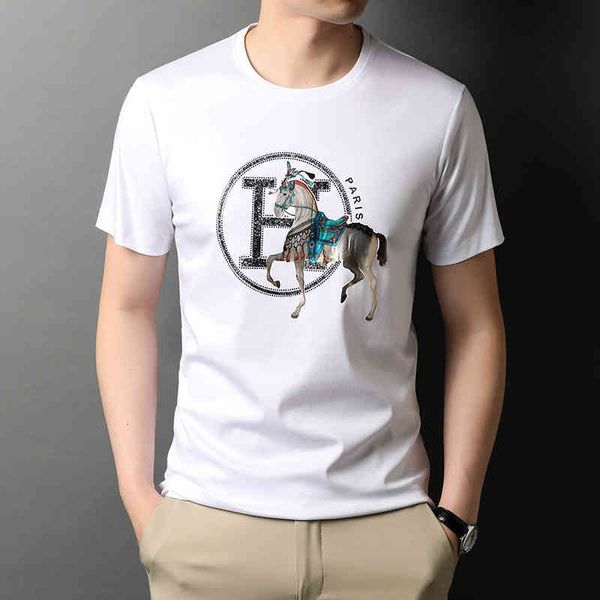 

summer men's t-shirt short sleeve new fashion printed half, White;black