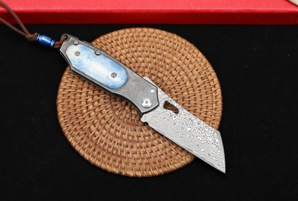 Alp Coltello chiudibile tascabile piccolo Lama di Damasco Manico in osso d'acciaio Tattico Salvataggio Caccia Pesca EDC Strumento di sopravvivenza Coltelli a3048