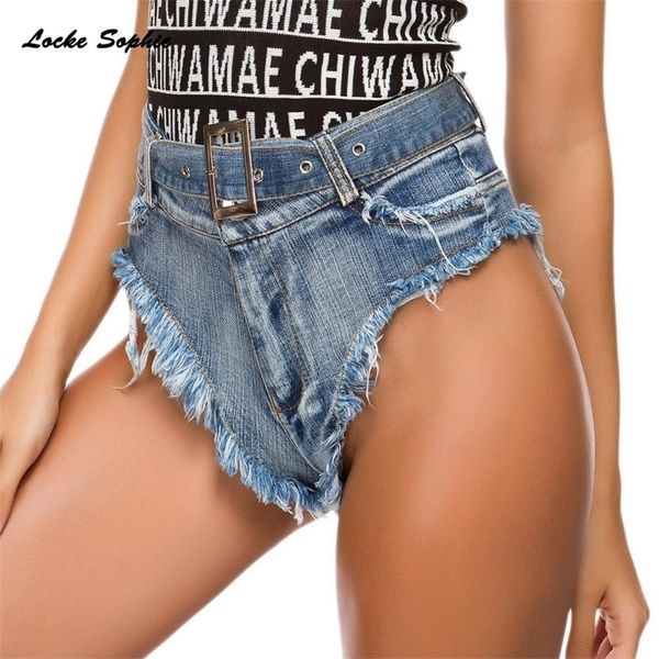 

1pcs high waist womens denim shorts summer denim cotton splicing waist belt hole ladies skinny super short jeans y200822, White;black