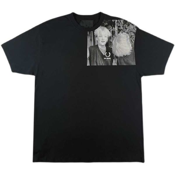 

men's t-shirts stock / raf 19fw simons punk metal subculture portrait print loose couple short sleeve t-shirt, White;black
