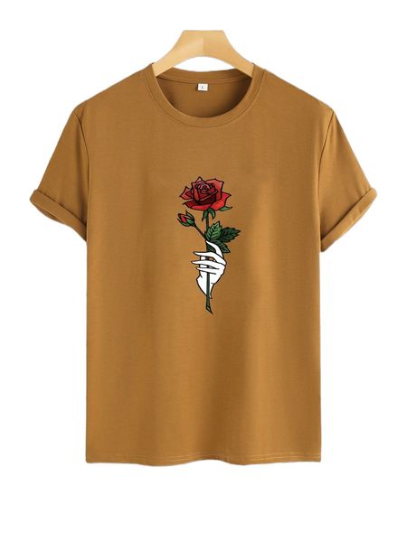 

men gesture & rose print tee i3pm#, White;black