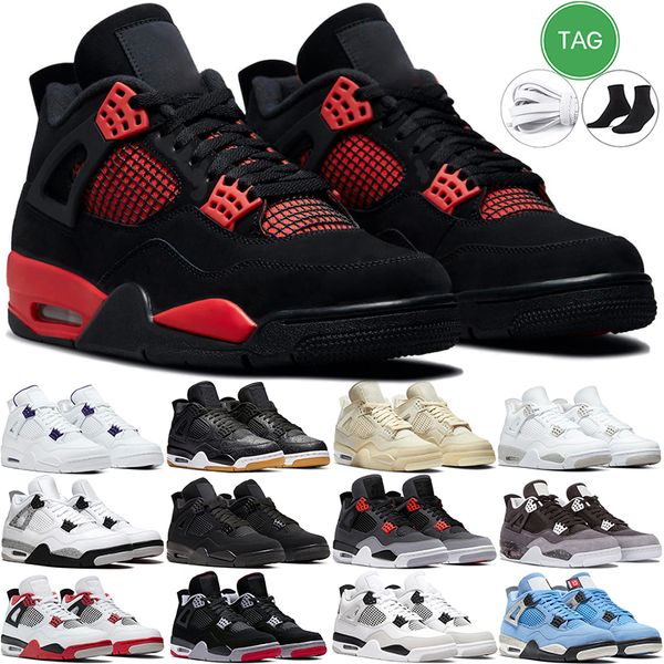 

4 4s retro basketball shoes military black cat university blue sail white oreo safety red thunder bred cement motorsports men women sports t, White;red