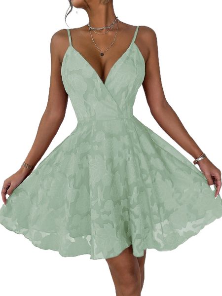 

jacquard overlap collar chiffon cami dress s0m1#, Black;gray