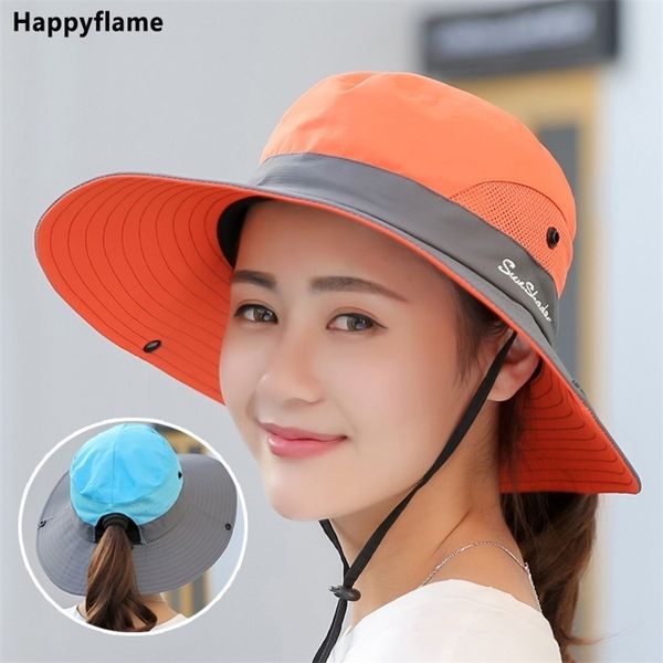 

parentchild fishing outdoor uv protection upf 50 sun bucket womens panama summer wide brim bob hiking hat 220627, Blue;gray