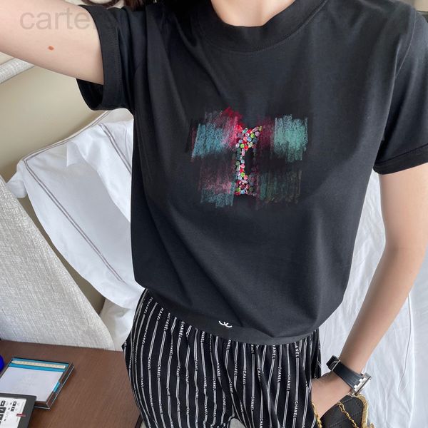 

women's t-shirt designer 2021 small fragrance spring and summer color diamond fashion leisure pullover round neck t-shirt short sleeve, White