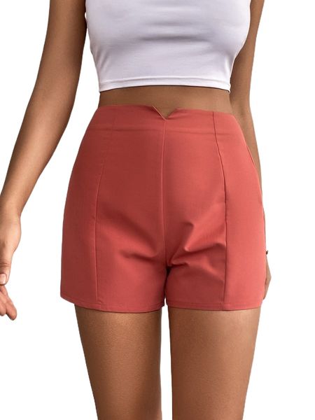 

notched waist zip back shorts o7ni#, White;black