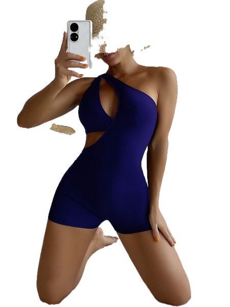 

solid cut-out asymmetrical one shoulder one piece swimsuit h2un#, White;black