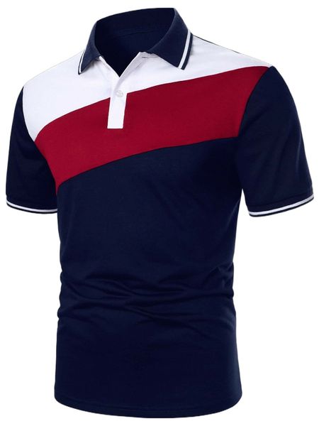 

men color block contrast trim polo shirt x3aj#, White;black