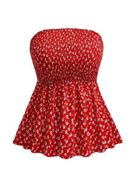 

plus ditsy floral shirred tube g7m2#, Black