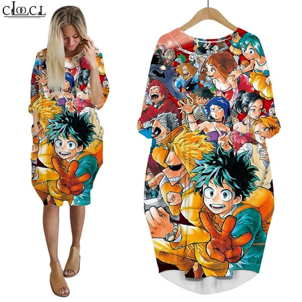 Kadınlar Giyim Anime Kahramanım Akademisi 3d Baskılı Gevşek Kızı Elbiseler Uzun Kollu Moda Elbise Cep Elbise Damla W220616