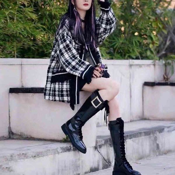 

women's knits tees autumn fashion women's single breasted loose check tassel sweater cardigan, White