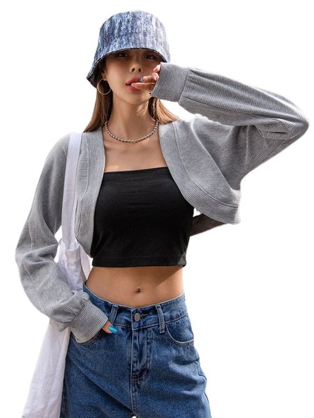 

dazy drop shoulder waffle knit crop 08nl#, White