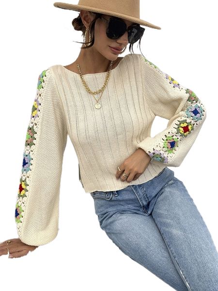 

floral pattern lantern sleeve sweater o9xt#, White;black