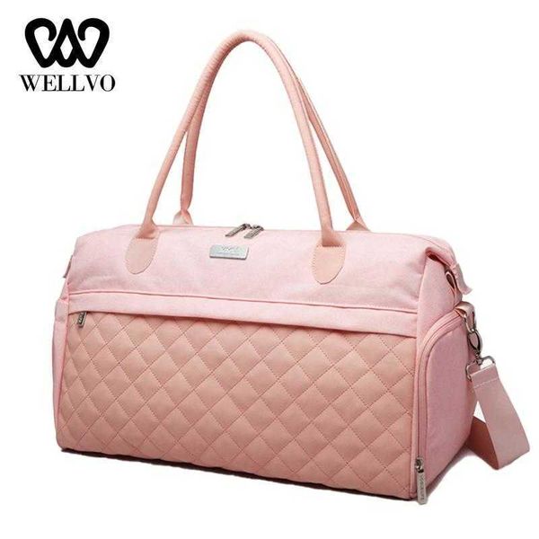 

duffel bags women travel diamond lattice hand luggage bag multifunctional ladies nylon shoulder big traveling weekend xa778wb