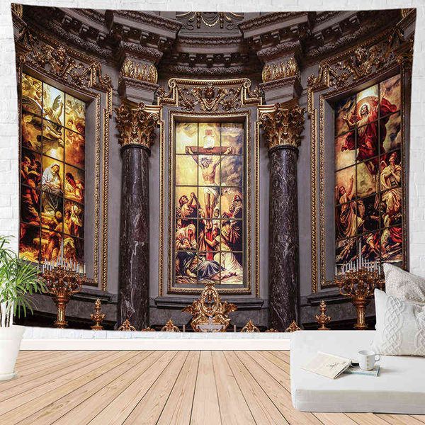 Eski bina kilise halı duvar asılı battaniye gotik dekor yatak odası okyanus duvar halıları halı halı boho dekorasyon ev dekor j220804