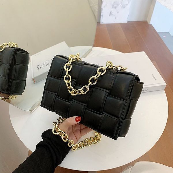 

women crossbody bag weave flap bags leather thick chain shoulder messenger pack female handbag and purse #315
