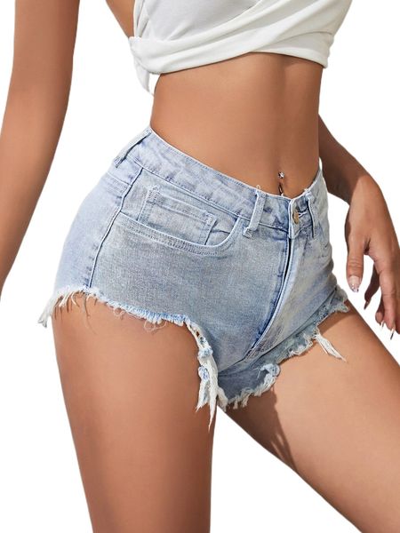 

high waist raw hem denim shorts 89zs#, White;black
