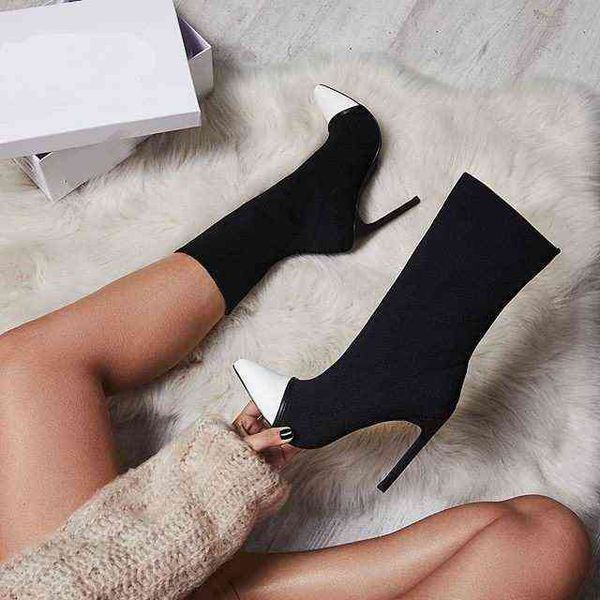 

boots dress shoes the women's are now made of pointed elastic cloth and color ma 220823, Black