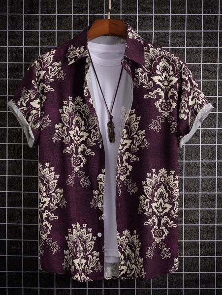 

romwe guys floral shirt y5fl#, White;black
