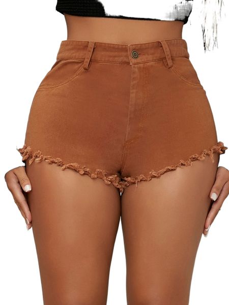 

sxy high waist frayed trim shorts 52rz#, White;black