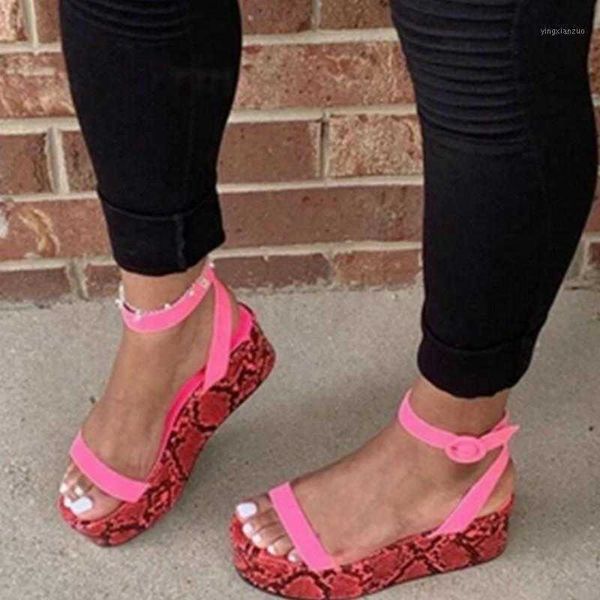 

yucheng01 pink platform shoes woman sandals open toe colorful snake ladies summer ankle buckle size plus1, Black