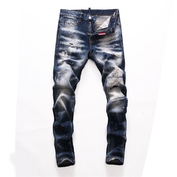 

men's jeans men's korean fashion trendy blue ground white paint dot micro elastic slim fit trousers 8250 1uhq
