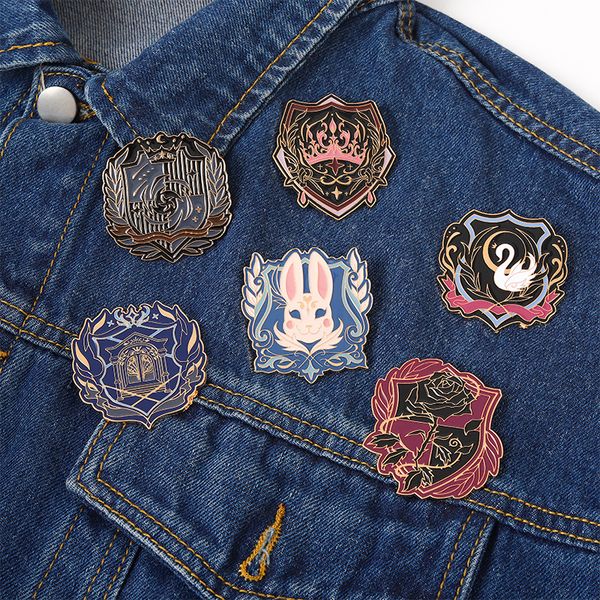 

japanese retro college style personalized rabbit swan brooch pin badge cartoon alloy drop oil metal brooch, Blue