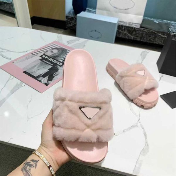 

designer slippers fur women shoes brand fashion wool slides indoor winter warm home lazy person convenient master design with, Black