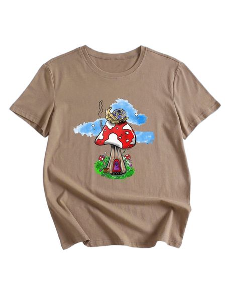 

romwe x cottagecore by charli brynn mushroom graphic tee 27hz#, White