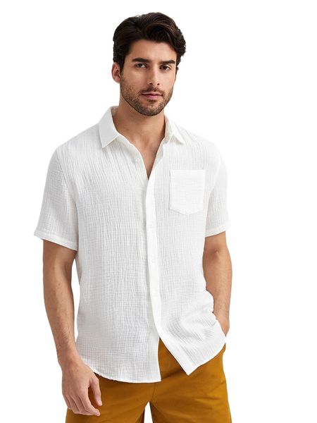 

men patch pocket button front shirt 53zg#, White;black