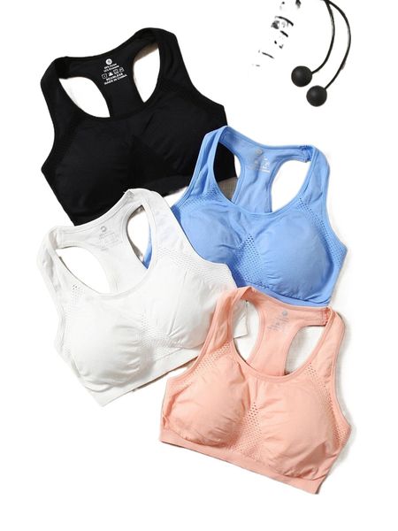 

4 pack seamless racerback sports bra u9o1#, Gray