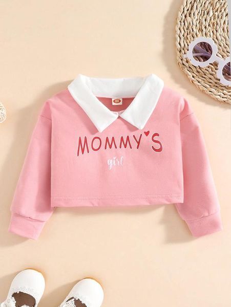 

baby letter graphic contrast collar sweatshirt she, Black