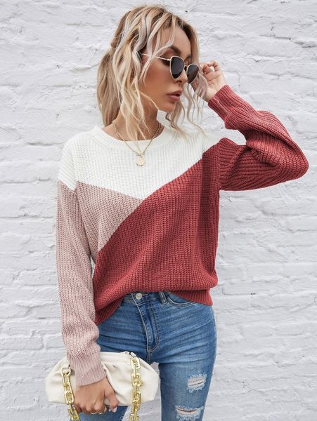 

color block drop shoulder sweater e0fh#, White;black