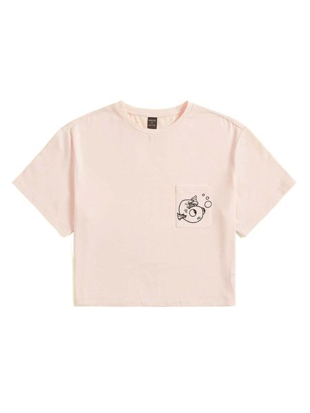 

x siji cartoon graphic pocket patched tee c73h#, White