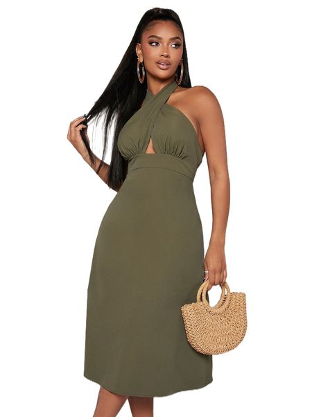 

sxy criss cross cut out backless dress 13bu#, Black;gray